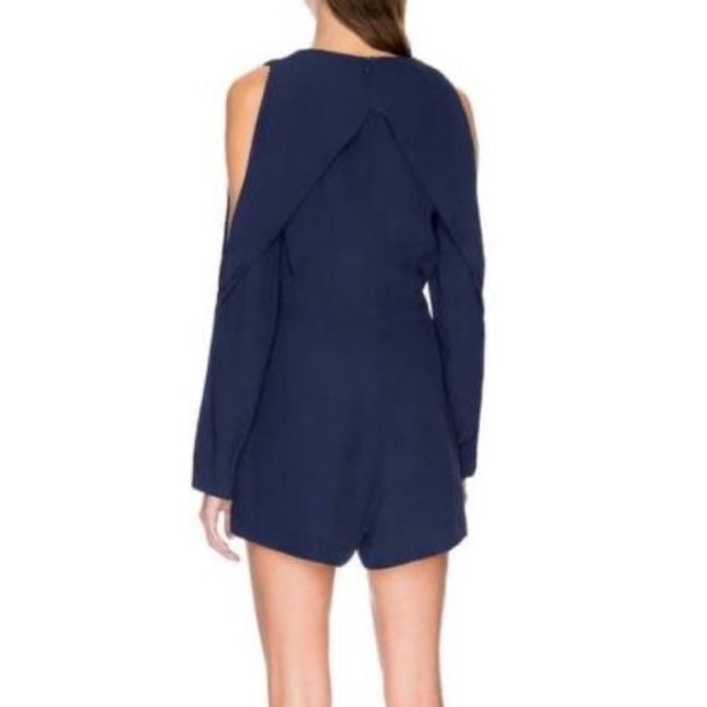 Navy Ruffle Cold Shoulder Romper - Picture 2 of 6